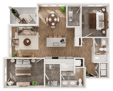 Floor plan for 2 beds, 2 baths, 1170 sqft